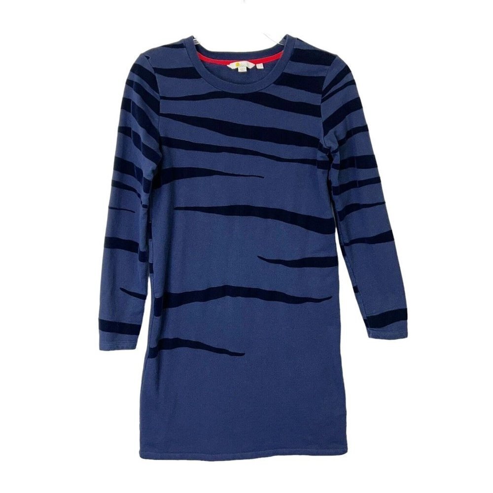 Boden Sweatshirt Dress Womens Size 4 Blue Velvet Burnout Zebra Stripe